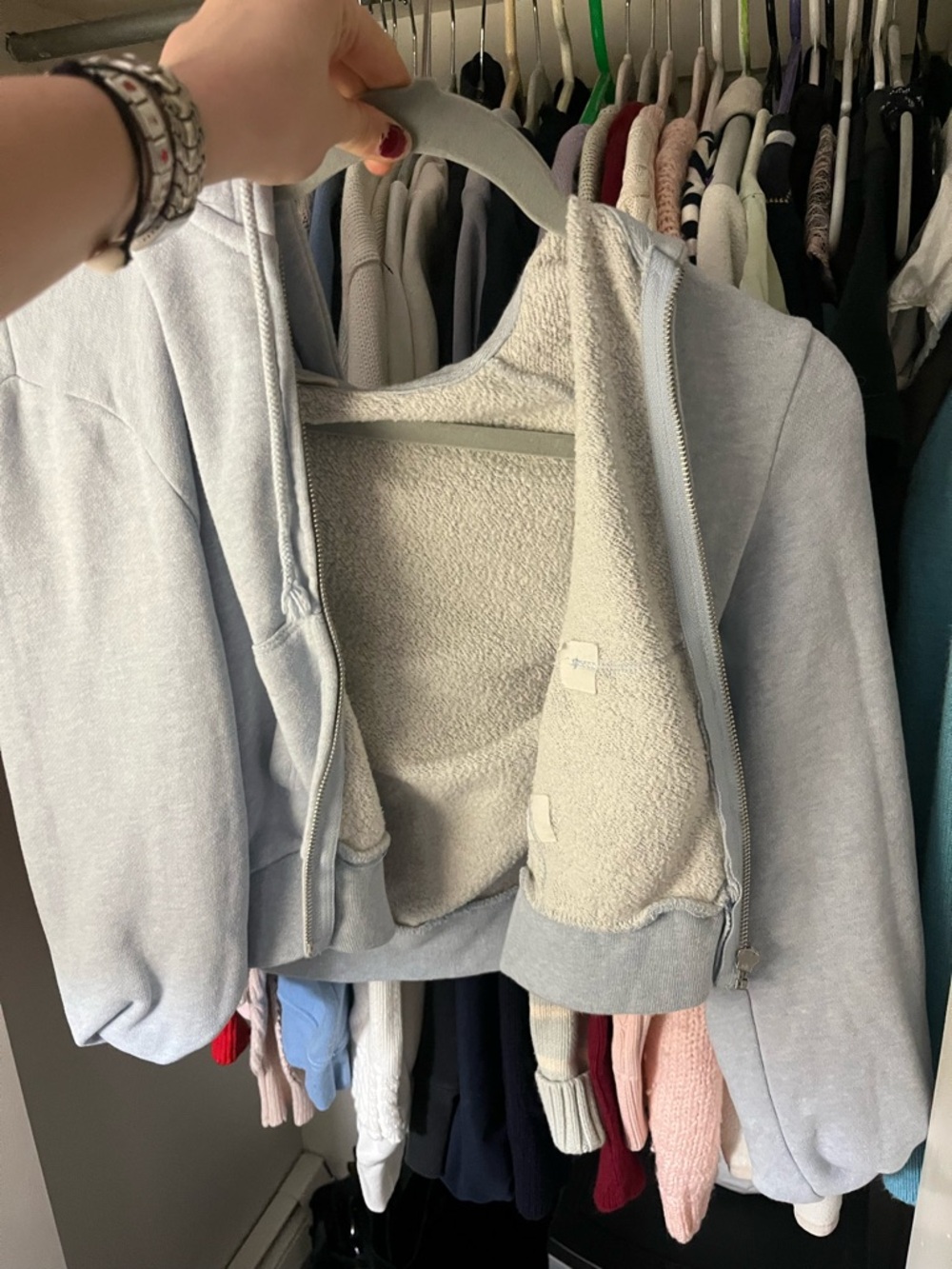 Brandy Melville Light Gray Sherpa-Lined Hooded Zip Jacket